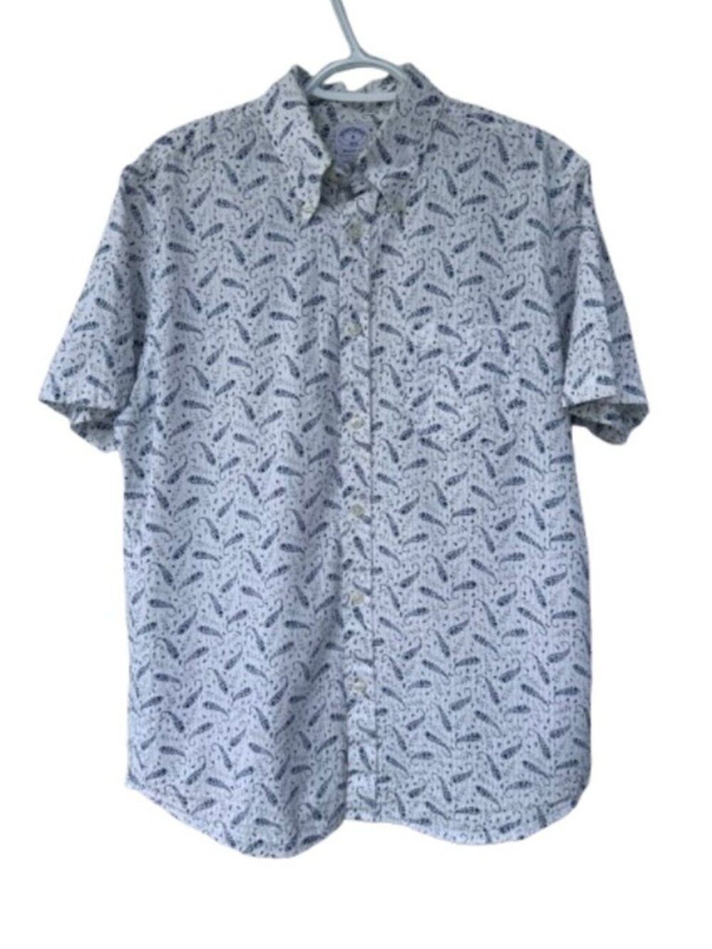 Brooks Brothers paisley print short sleeve button down shirt white men's size M